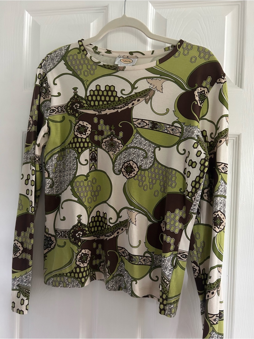 Abstract Print Long Sleeve Top - Green/Olive